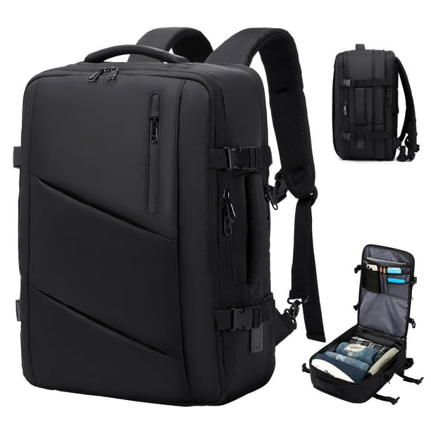 Mochila De Viaje De Mano para Hombres Y Mujeres, Maleta Ampliable Extra Grande De 40 L Aprobada para Vuelo con Puerto De Carga USB/Tipo C,Black