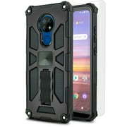 for Cricket Ovation, AT&T Radiant Max Phone Case Magnet Mount Ready Slip Guard Grids Pattern Kickstand Hybrid Slim Shock Bumper Cover with Tempered Glass