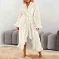 thumbnail image 5 of Women's Long Thick Plush Bathrobe - Solid Color Close-Fitting Winter Homewear, Beige, L, 5 of 5