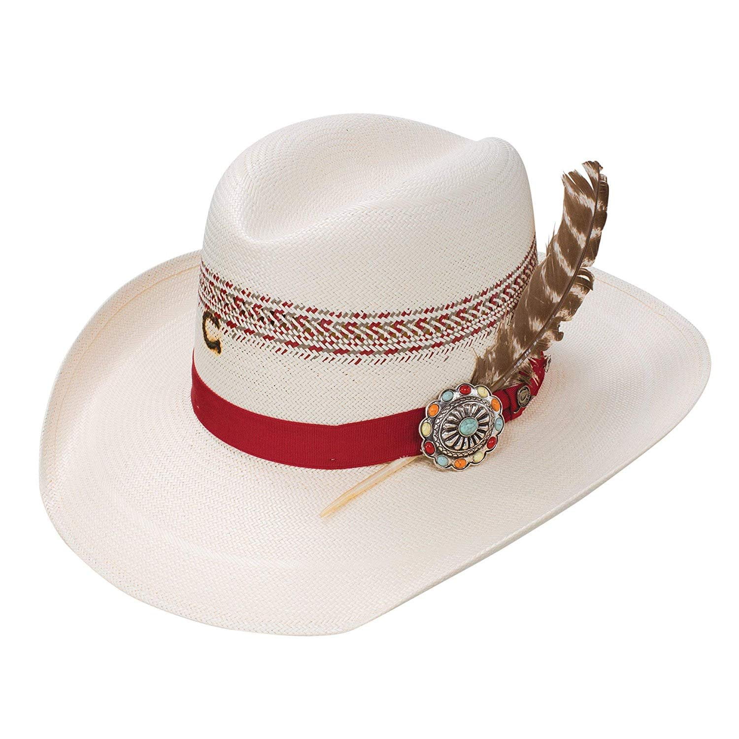 Charlie One Horse Ivory/Red Stir Crazy Straw Cowboy Hat Size Large