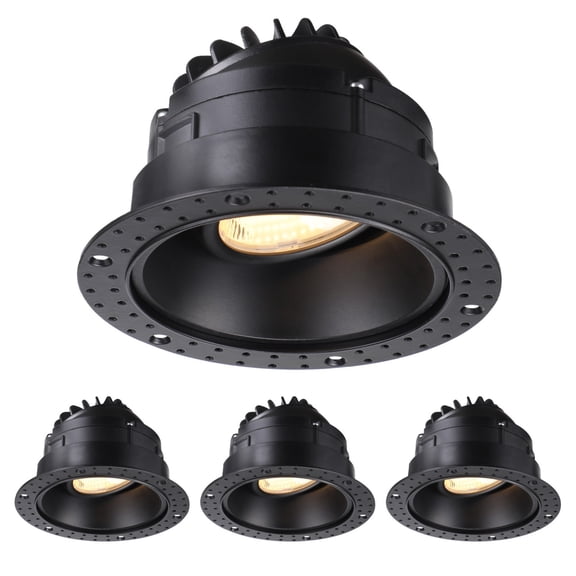 4 Pack 5CCT Round Adjustable Trimless 4-Inch LED Gimbal Recessed Light, 15W 120V Dimmable Ceiling Canless Downlight with J-Box, 2700K/3000K/3500K/4000K/5000K Selectable, Black