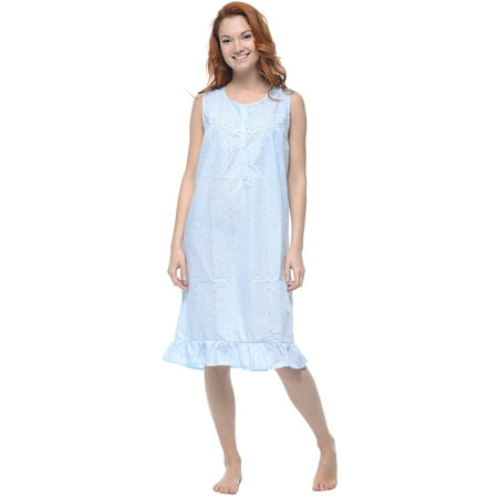 Embroidered Eyelet Gown - Casual Nights Women's Sleeveless Eyelet Embroidered Nightgown