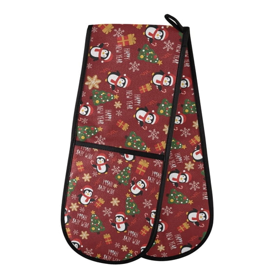 Dailycode Double Sided Oven Mitt with Loop Heat Resistant Kitchen Long Potholders 7" x 35" Penguin Christmas Tree
