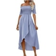 thumbnail image 2 of PiGOGI Women's off-Shoulder Summer Dress - Sexy Irregular Hem Casual Dress (S-XL) Blue, 2 of 7