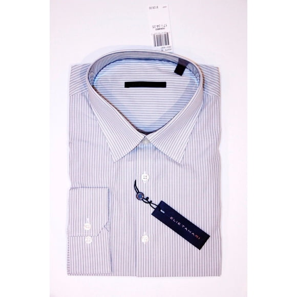 $128 ELIE TAHARI Micro Striped DRESS SHIRT Ironweed Cotton LONG SLEEVE 17 1/2
