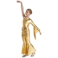 thumbnail image 4 of CHICTRY Girls Metallic Bell-Bottom Dance Jumpsuit Carnival Party Performance Outfit One Shoulder Latin Dance Bodysuit Gold 10, 4 of 7
