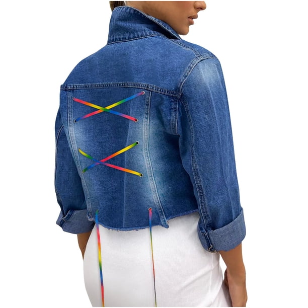 Moda mujer manga larga Tops prendas de vestir vaquero cuello vuelto chaqueta abrigo Pompotops gfhjh14030