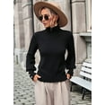 thumbnail image 4 of Women'S Fall Winter High Neck Sweaters for Women Lantern Sleeve Knitted Pullover Sweater Jumper Tops Black L, 4 of 8