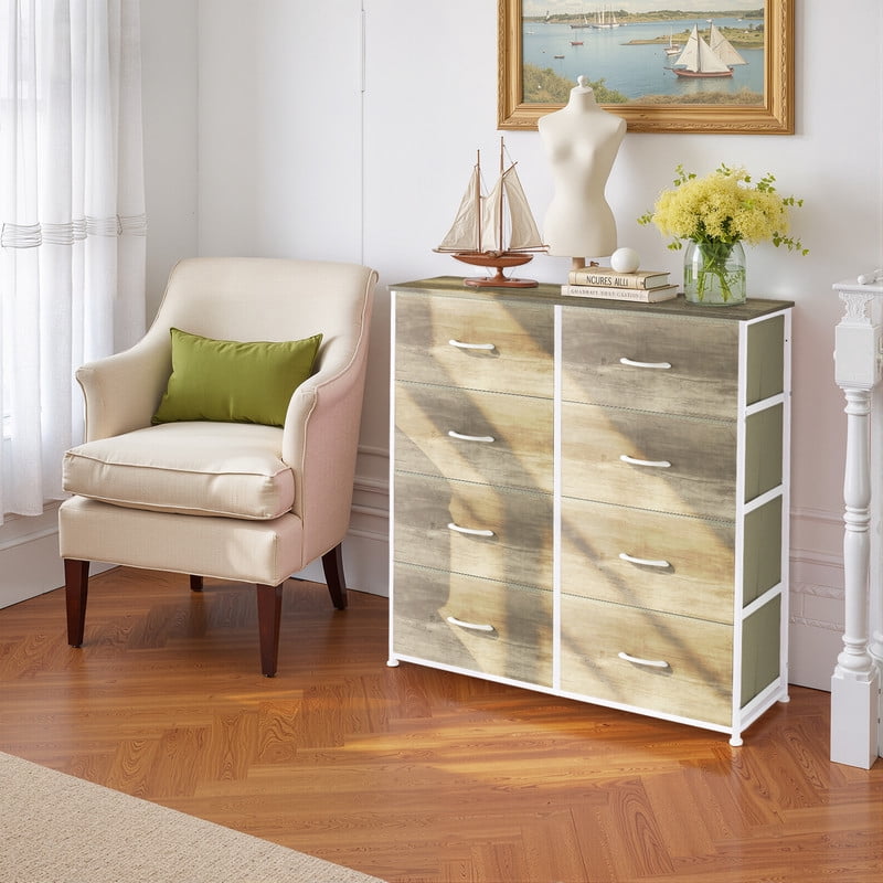 Simenmax 8 Drawer Dresser for Bedroom Fabric Dresser Chest of Closets Storage Units Organizer Tower Wooden Top Shelf for Bedroom, Hallway, Entryway, Closet,Oak Greige