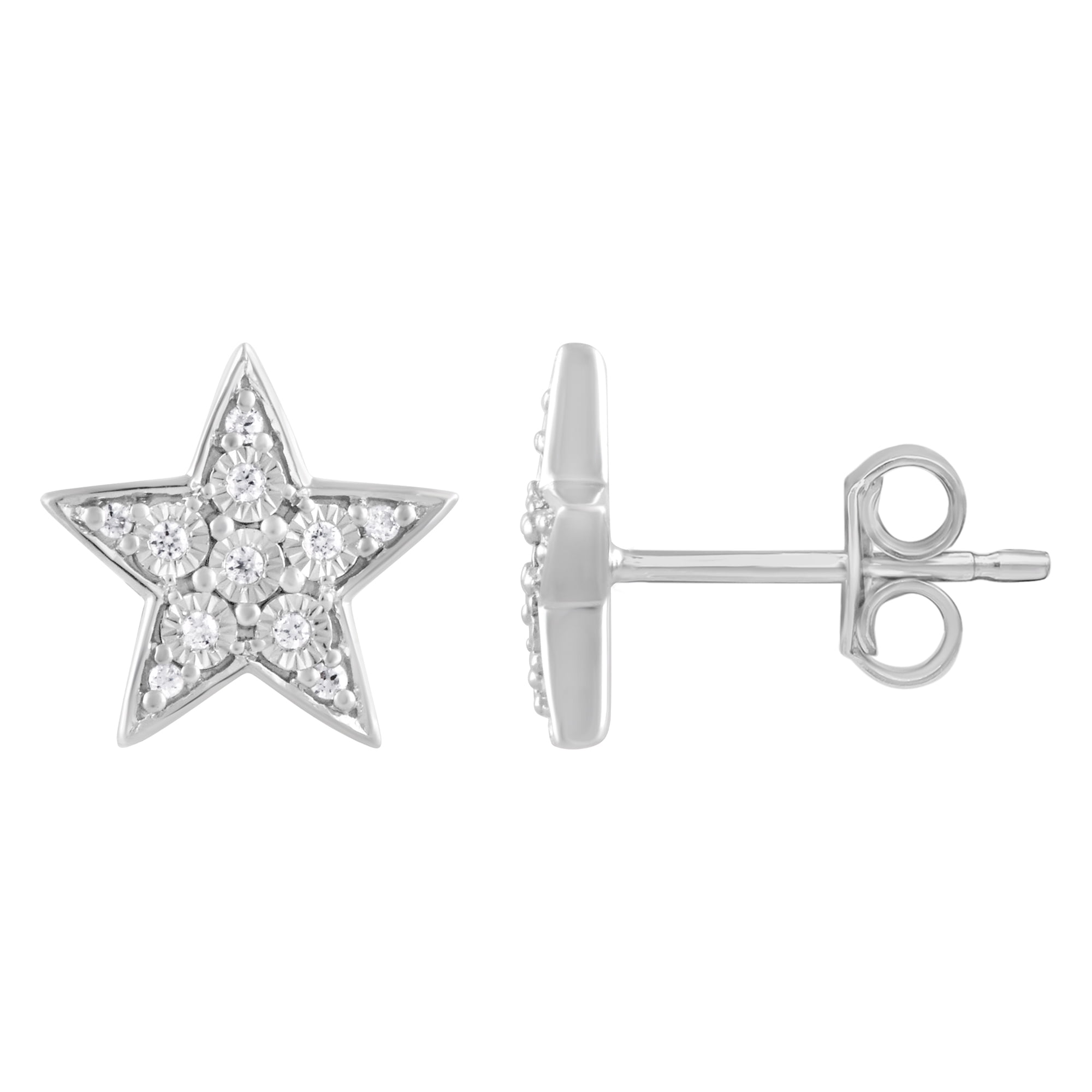 Brilliance Fine Jewelry 0.10 ct Diamond Women's Star Stud Earrings in Sterling Silver, (I-J, I3)