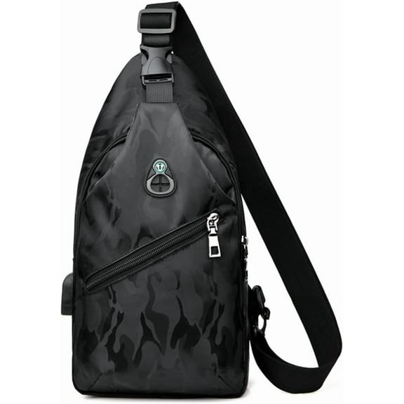 Waterproof Nylon Crossbody Shoulder Bag Sling Bag for Man Black Travel Backpack Chest Daypack for Hiking Fishing Running Work