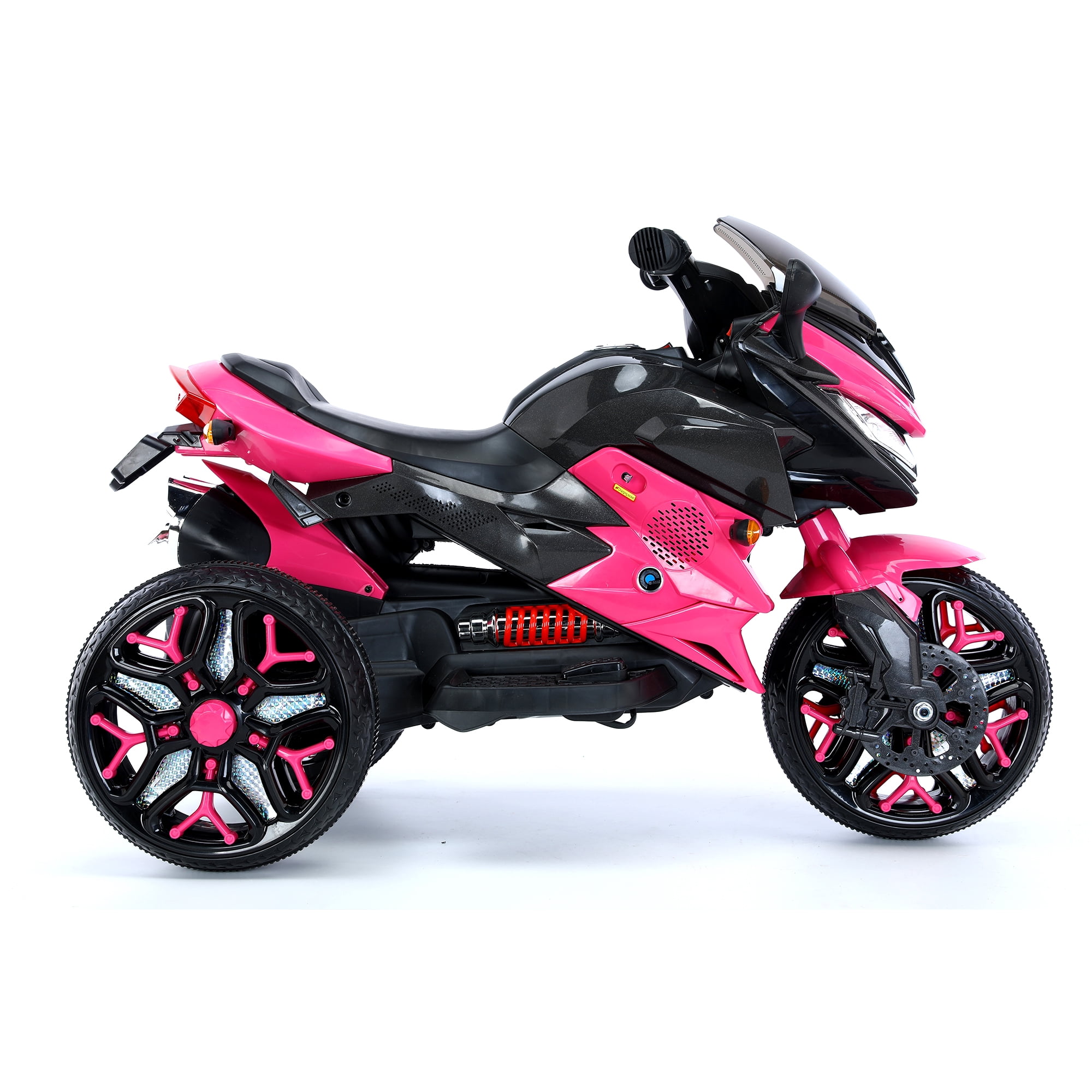 POVANLI 12V 3 Wheels Kids Ride on Motorcycle with Slow Start, Power Display, PU Seat, Training Wheels, Manual Throttle, Lighting Wheels, Bluetooth, USB, MP3 for Children Aged 3-5, Gift (Pink)