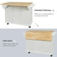 thumbnail image 4 of Kitchen Island, Modern Console Table Storage Cart with Rubber wood Drop-Leaf Countertop and Smooth Wheels, Kitchen Buffet Table with Storage Cabinet and 3 Drawers for Dining Room, White, 4 of 7