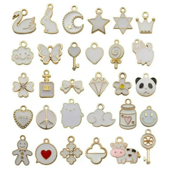 U8MO 30Pcs Mixed Cute Enamel Charms Pendant DIY Bracelet Neacklace For Jewelry Making-30pcs White