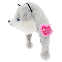 DolliBu Happy Mother's Day Super Soft Husky Plush Hat - Cute Stuffed Animal Hat with Pink Heart Message for Best Mommy, Grandma, Wife, Daughter - Cute Pet Life Plush Toy Gift - 17.5" Inches