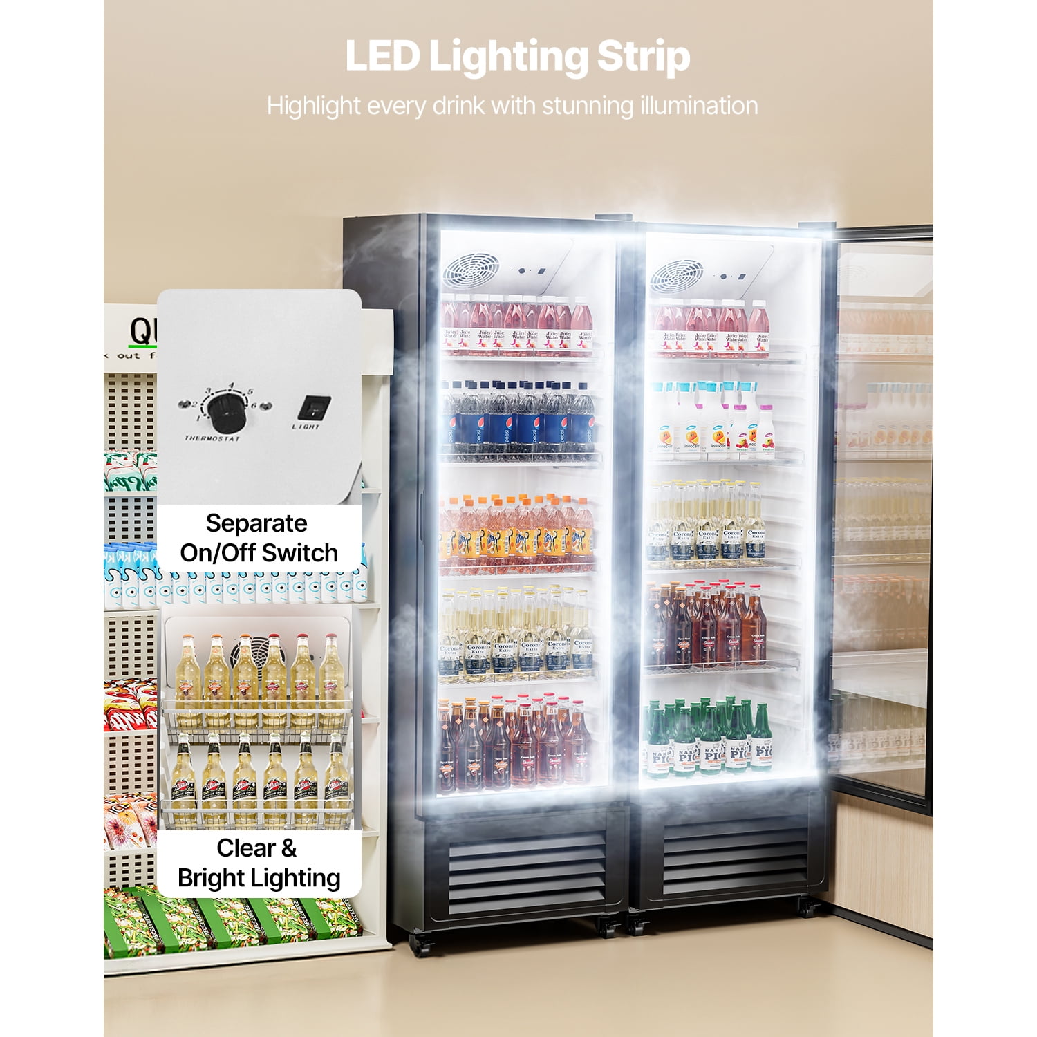 KFFKFF Commercial Merchandiser Refrigerator Single Glass Door 11.47Cu ft , Display Beverage Cooler Merchandiser