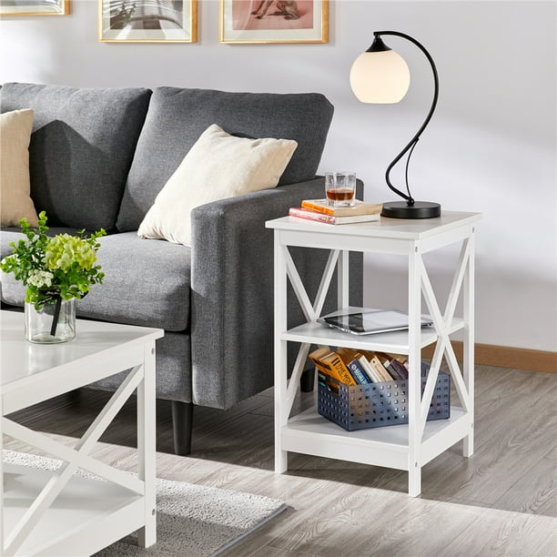 Yaheetech 3 Tier X-Design Wooden Shape Bedside End Table Storage