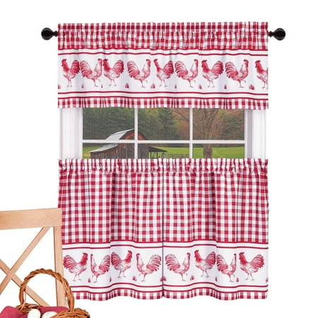 Gingham Country Kitchen Curtains Cafe Tier 3pc Set Barnyard