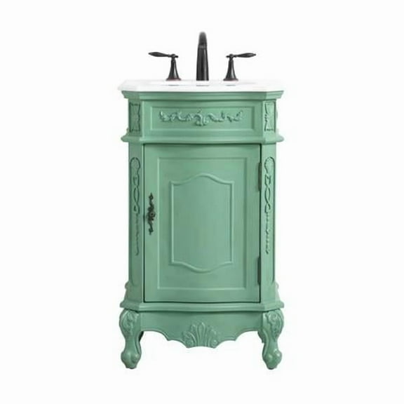 21 in. Single Bathroom Vanity with Ivory White Engineered Marble, Vintage Mint