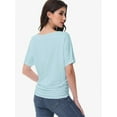 thumbnail image 5 of Women's Dolman Top Boat Neck Short Sleeve Solid Tees Casual T Shirt with Side Shirring Detail, 5 of 7