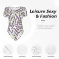 thumbnail image 6 of The Xecao Lavender Flowers Women's Crew Neck Body Suit, a short-sleeved bodysuit and basic swimsuit, both comfort and style for dating and daily life, 6 of 9