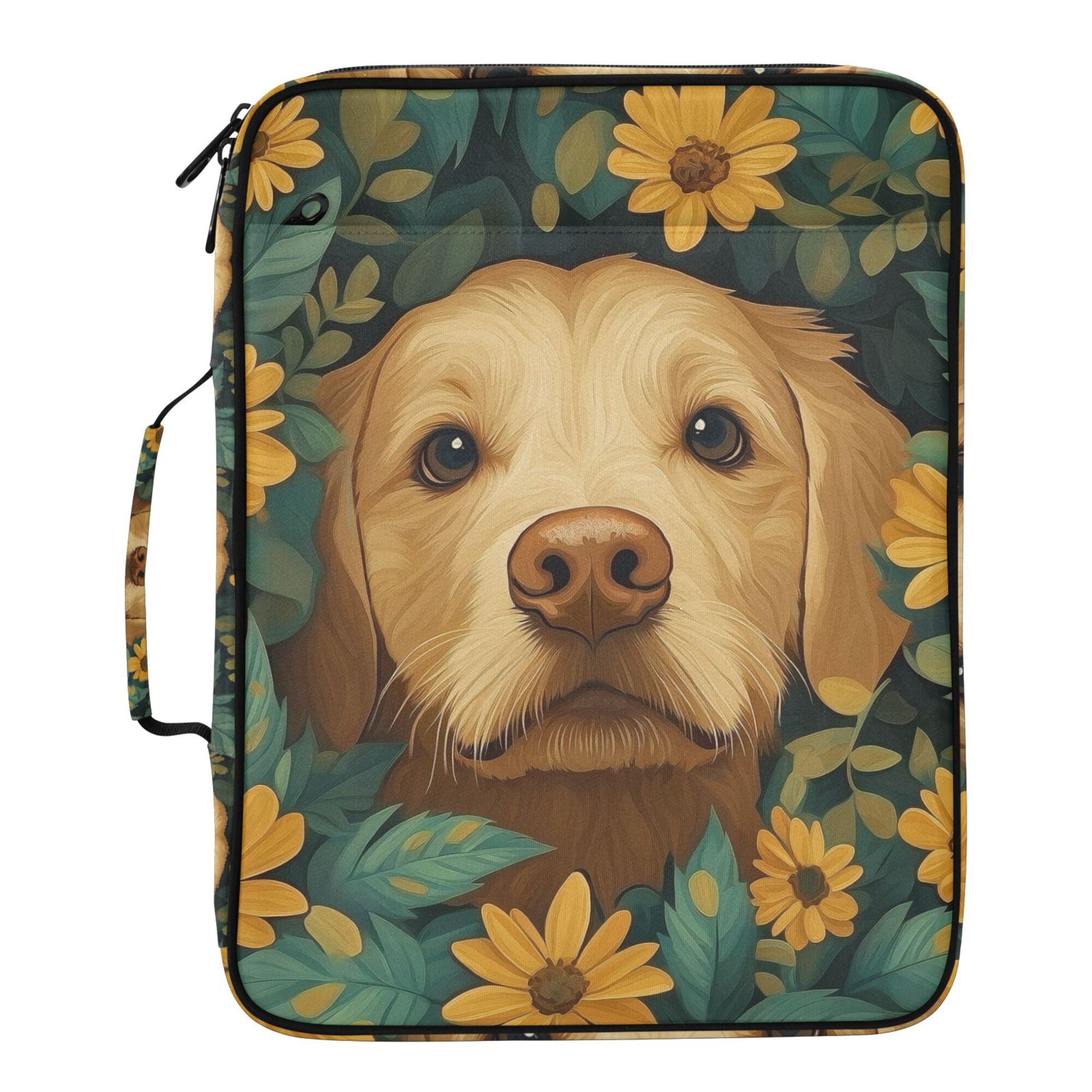 FORMRS Accordion File Folder A4 Size 7-Pocket Expanding Document Organizer Bag with 3 Ring Binder, Flowers and Dog