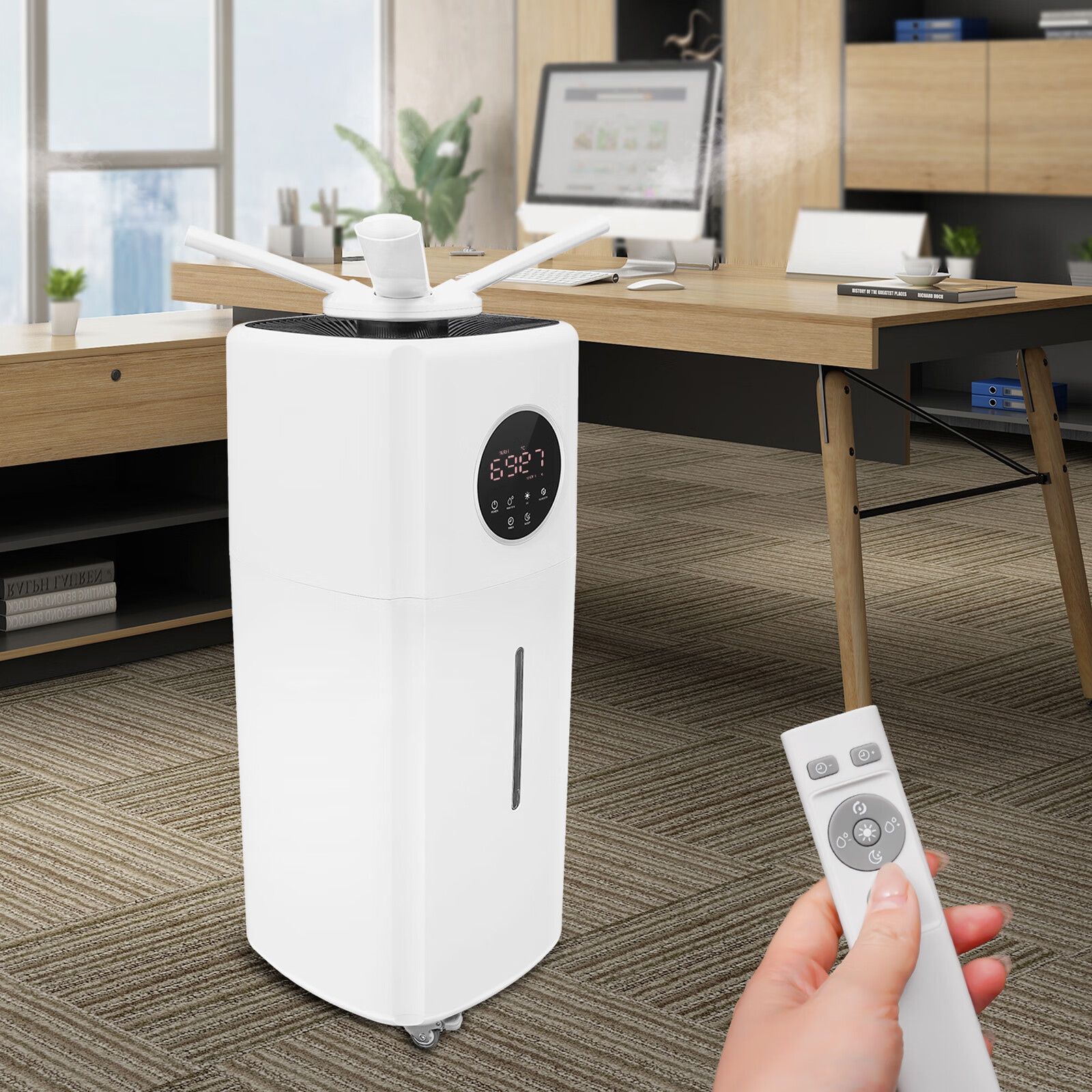 Aiqidi 21L/5.5GAL Commercial Humidifier Whole-House Style Industrial Large Room Humidifier 3 Speed Quiet with Four-Way Nozzle