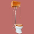thumbnail image 2 of Renovators Supply Light Oak 70"-74" in Adjustable Flat High Tank Pull Chain Toilet w/White Porcelain Round Wooden Toilet Seat, 2 of 8