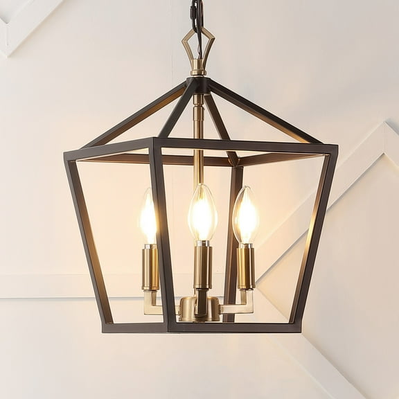 JONATHAN Y Ojai 10" 3-Light Iron Classic Modern Pagoda LED Pendant Lantern, Oil Rubbed Bronze/Brass Gold