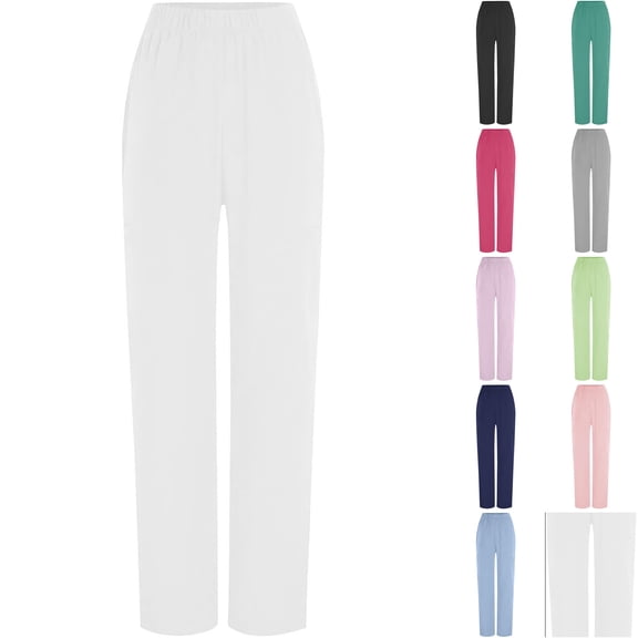 WULMLEO Jogger Scrubs for Women Straight Leg Work High Waisted Cuffed Slacks Trousers for Workout Sports Work White XL