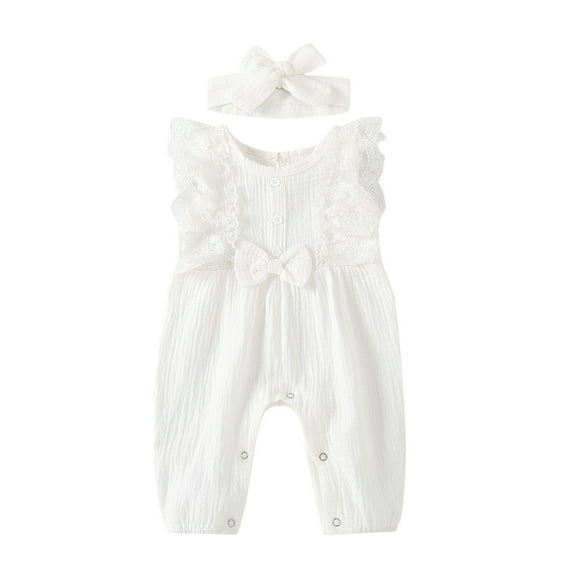 Odeerbi Baby Girls Boys Clothes Cotton Linen Rompers Infant Lace Bow One Piece Jumpsuit