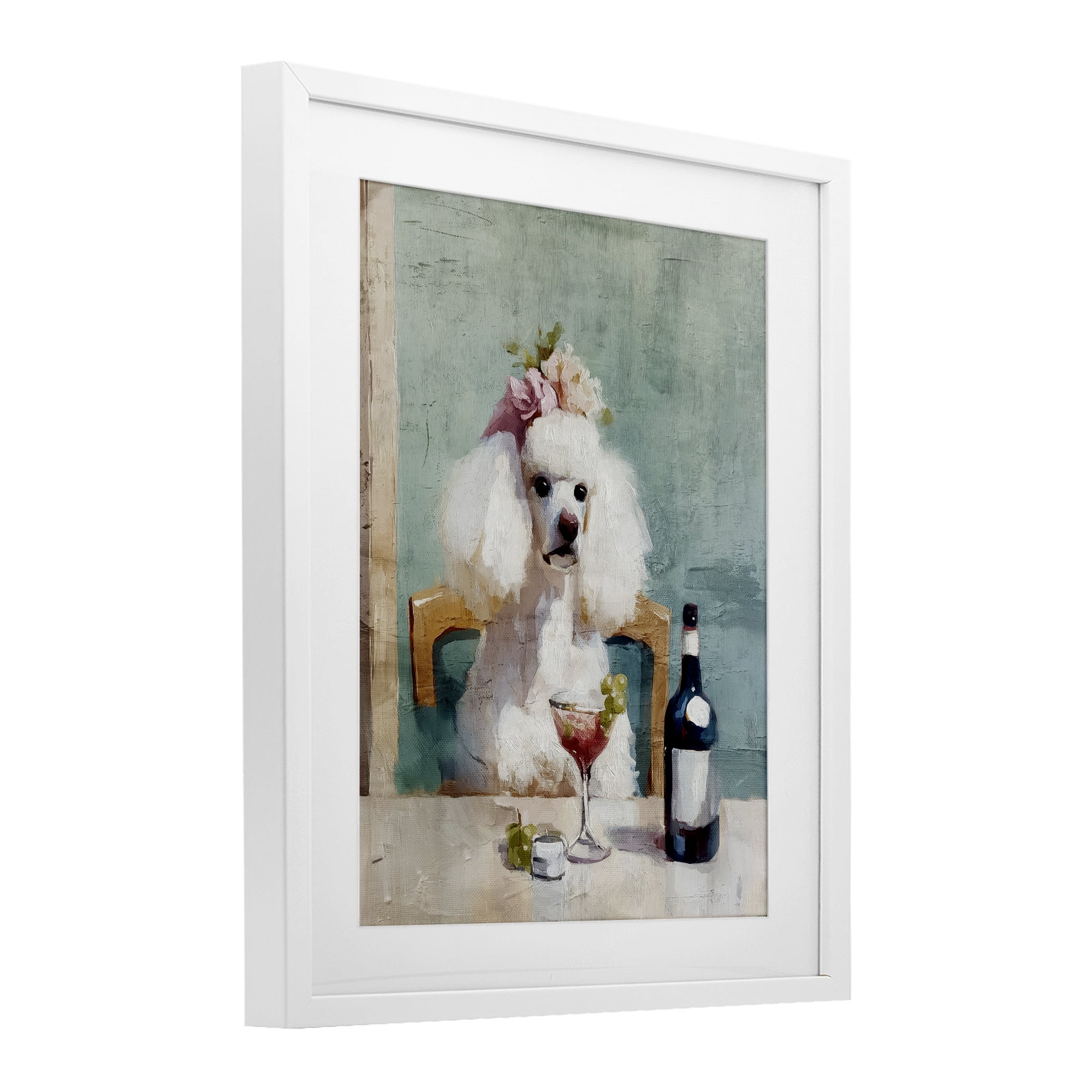 Stupell Industries Poodle At Lunch White Framed Print Under Glass, design by Annabelle Hall