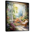 thumbnail image 2 of Designart "French Window View in Orange and Green III" Floral Framed Wall Art - Traditional Green Window Living Room Framed Canvas Art, 2 of 6