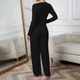 thumbnail image 3 of sdhkgrrt Women's 2 Piece Pajama Set Round Neck Long Sleeve Pullover Wide Leg Pants Fall Winter Casual Tracksuit Soft Stretchy Comfy Matching Lounge Outfit, Black XL, 3 of 6