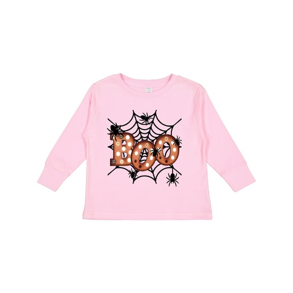 Inktastic Halloween Boo with Spiders in Web Boys or Girls Long Sleeve Toddler T-Shirt