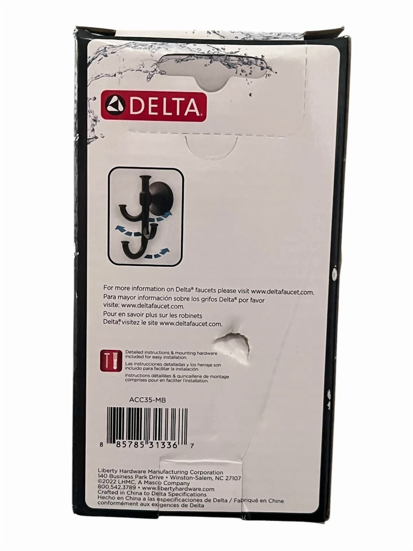 KNACK - Delta Accolade Wall Mounted Expandable 3-Prong J-Hook Towel Hook In Matte Black