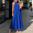 thumbnail image 5 of Miluxas Women's High Neck Sleeveless Pleated Maxi Dress A-Line Casual Loose Flowy Long Dress Cocktail Party Dress Summer Beach Vacation Outfits Blue, 5 of 5