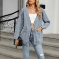 thumbnail image 6 of BEFOKA Womens Denim Jackets Long Sleeve Jean Jacket V Neck Collarless Coats Trendy Loose Shacket Fall Trucker Coats Going Out Tops for Women, 6 of 8