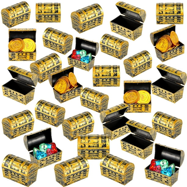 Baúles con tesoros piratas de Toy Threan, 32 unidades, 6 cm, plástico y dorado