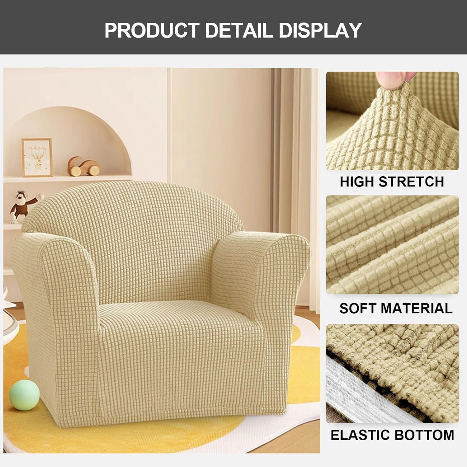 CHUNTIAN Toddler Chair Covers Kids Arm Chair Covers Stretch Kids Armchair Covers Jacquard Toddler Couch Cover Soft Mini Sofa Covers for Kids Fold Out Sofa Home Protection Cover,11