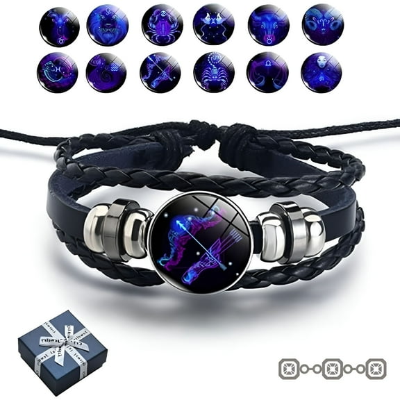 DESIGNICE Zodiac Signs Spirit Bracelets,Zodiac Signs Spirit Bangle,Multilayer Adjustable 12 Constellations Pu Leather Zodiac Bangle Unisex Leather Bracelets for Women(Sagittarius)