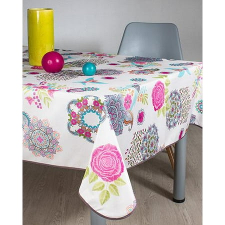 

White Happy Flowers100% Polyester Stain Resistant Tablecloth 51 x 59 inch