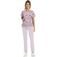 thumbnail image 4 of Wutalume Women's Festive Healthcare Scrub Set, Christmas Pattern Short Sleeve Top and Work Pants, Medical Work Uniform,Pink 3XL, 4 of 6