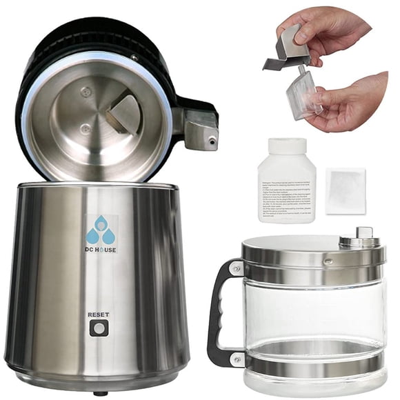 DC HOUSE 1 Gallon Countertop Water Distiller Stainless Steel Distiller with Polypropylene PP Filter and Most Effective TDS Removal