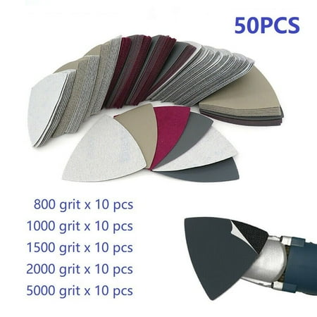 

50xTriangle Sanding Pads Assorted Sandpaper For Multi Tool Oscillating Loop