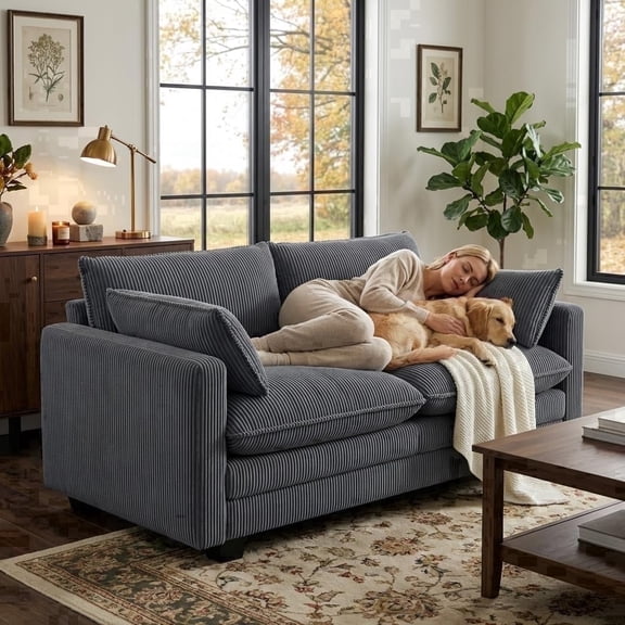 75” Loveseat with Washable Cover for Small Places, Noelse Small Cloud Love Seat Couches with Deep Seat for Living Room and Bedroom, Corduroy Fabric, Gray