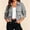 *Gray, variant on Women's Collared Button Down Long Sleeve Cargo Cropped Jacket,Casual Sport Coat with Pockets Pink,Women's Plus XXXL
