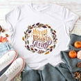 thumbnail image 4 of Odeerbi Thanksgiving Shirts for Women Casual Round Neck Short-sleeved Printed T-shirt Top White, 4 of 6