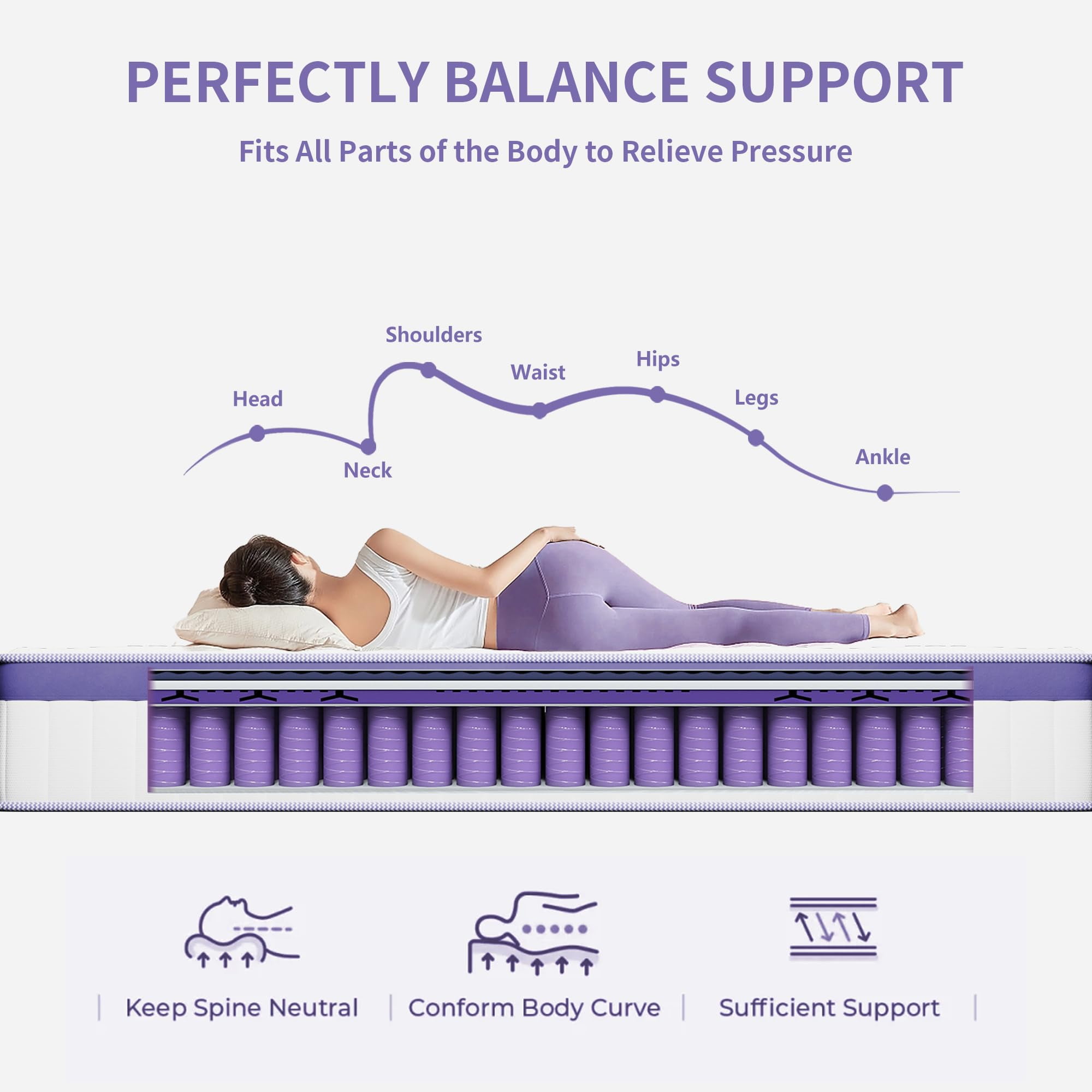 Anmiz 14 inch King Size Mattress, CertiPUR-US Certified Memory Foam Hybrid Mattress in a Box, Breathable Soft Knitted Fabric Cover, 5-Zone Coils Support, Medium Firm Feel, Pressure Relief