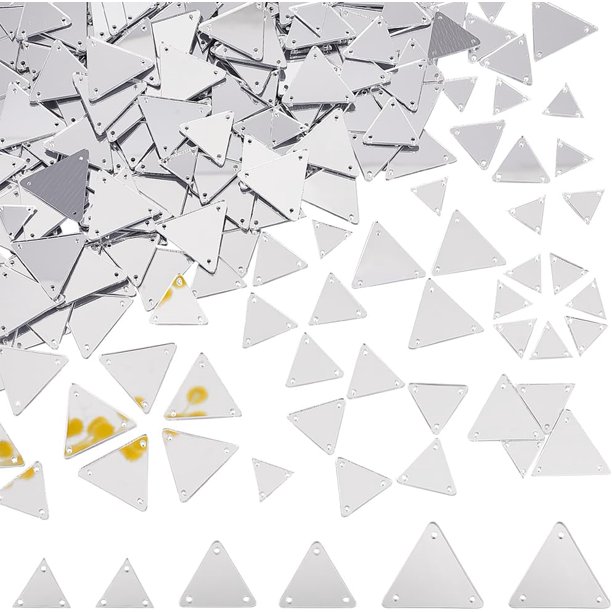 300 piezas de 3 tamaños de acrílico para coser en espejo, diamantes de imitación plateados, cuentas sueltas triangulares, cristales decorativos para ropa